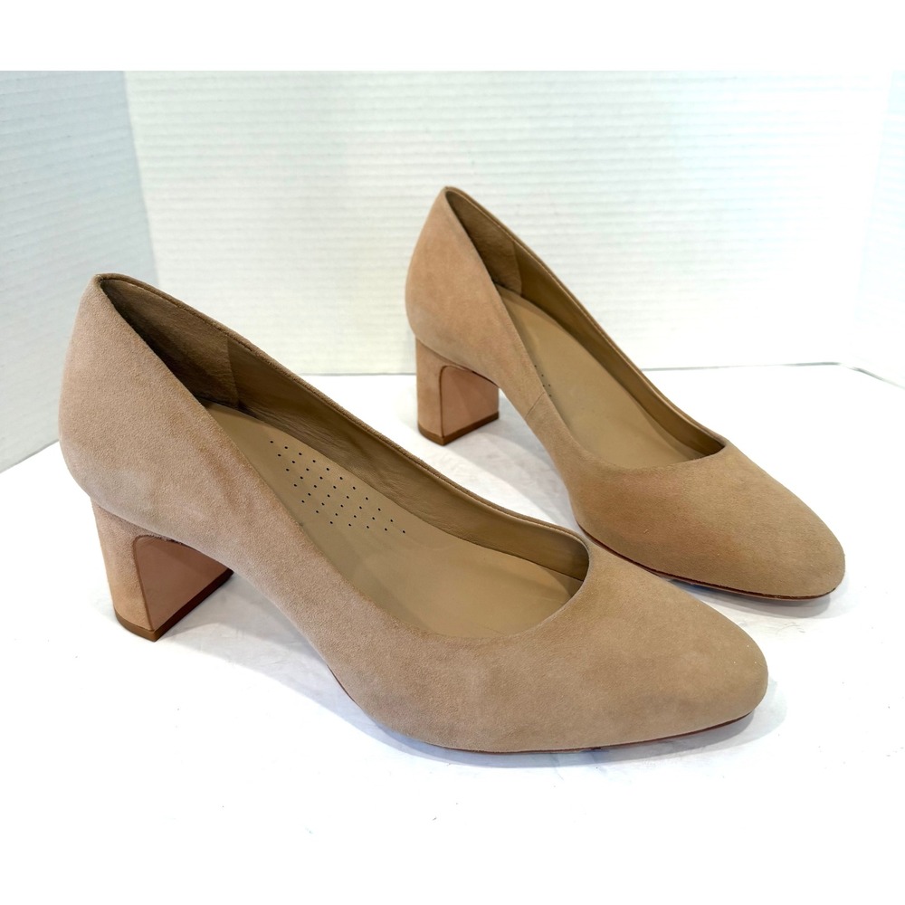 NWT Antonio‎ Melani Tan Suede Block Heel Pumps  Almond Toe Mid Heel Shoes 10M